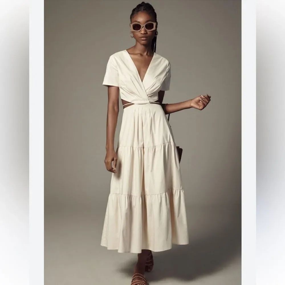 Moon River V-Neck Cutout Tiered Dress